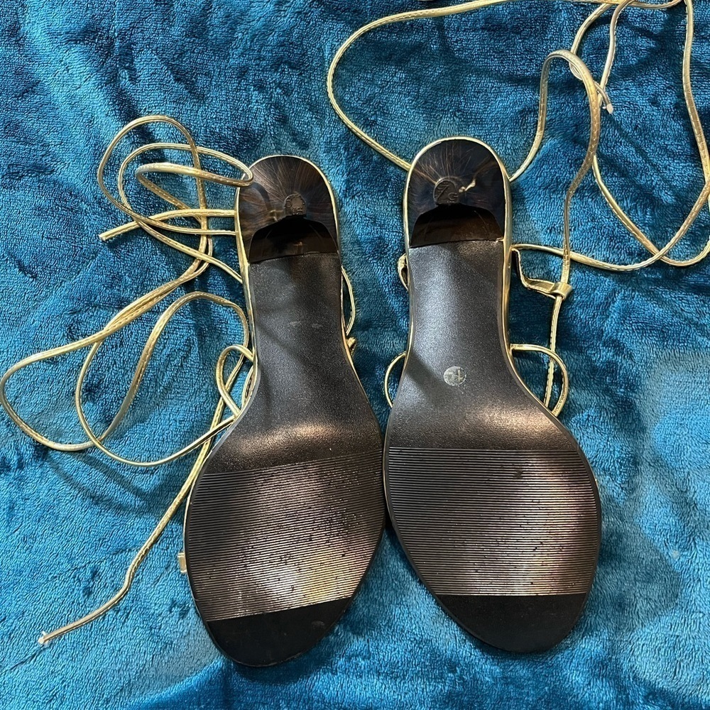 Sandals by Glamour Original! Lace up/wrap around the leg. Gold color! - Picture 6 of 14